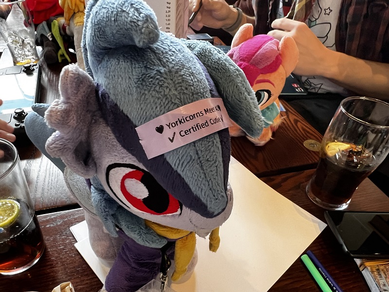 Plushie with sticker saying Yorkicorns Meet Certified cutie